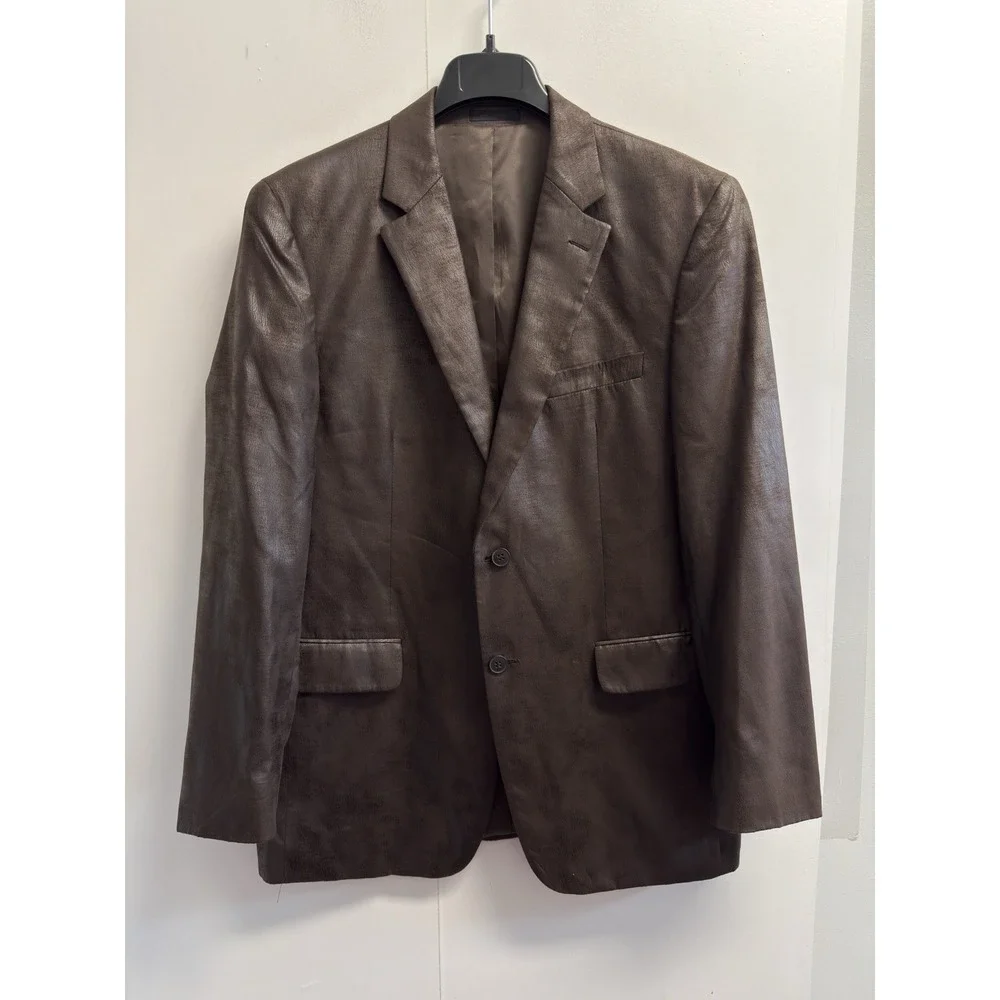 Andrew Fezza Blazer Sport‎ Coat Men's 42R Brown Faux Vegan Leather Suit Jacket